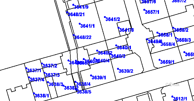Parcela st. 3640/2 v KÚ Frýdek, Katastrální mapa