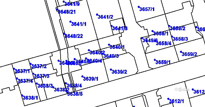 Parcela st. 3640/3 v KÚ Frýdek, Katastrální mapa