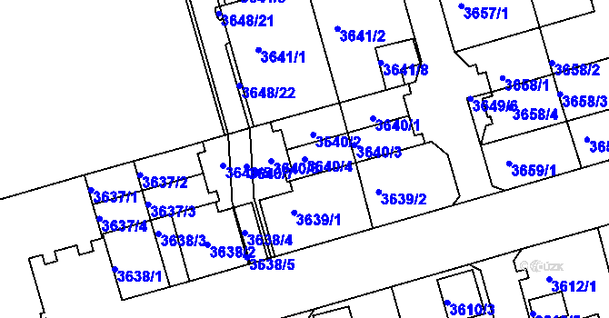 Parcela st. 3640/4 v KÚ Frýdek, Katastrální mapa