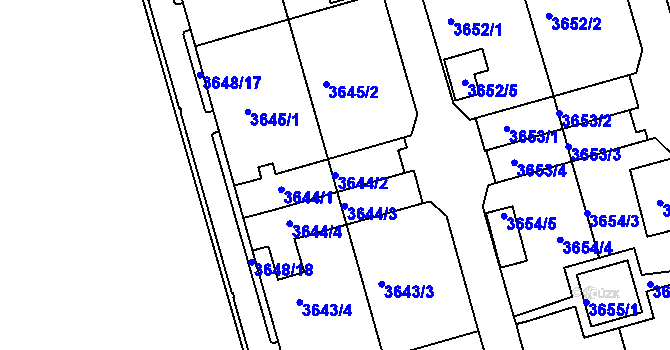 Parcela st. 3644/2 v KÚ Frýdek, Katastrální mapa