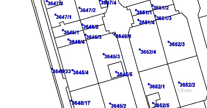 Parcela st. 3645/3 v KÚ Frýdek, Katastrální mapa