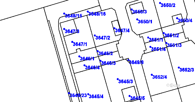 Parcela st. 3646/2 v KÚ Frýdek, Katastrální mapa