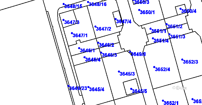 Parcela st. 3646/3 v KÚ Frýdek, Katastrální mapa