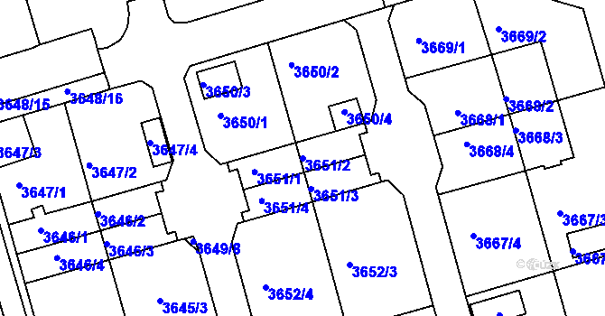 Parcela st. 3651/2 v KÚ Frýdek, Katastrální mapa