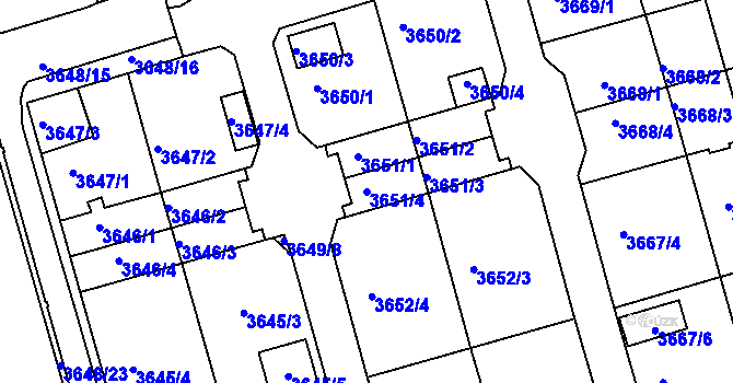 Parcela st. 3651/4 v KÚ Frýdek, Katastrální mapa