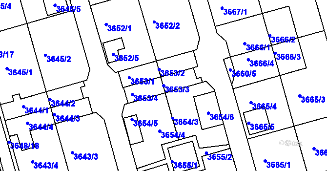Parcela st. 3653/3 v KÚ Frýdek, Katastrální mapa