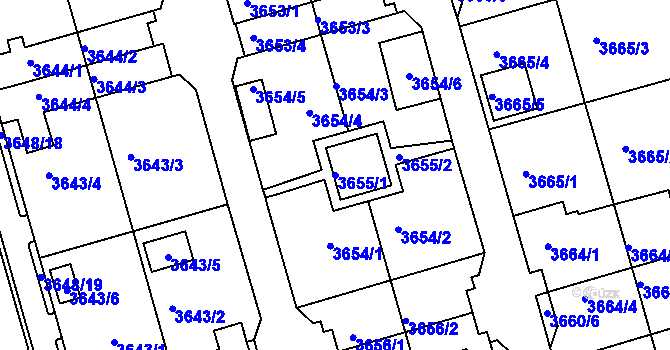 Parcela st. 3655/1 v KÚ Frýdek, Katastrální mapa