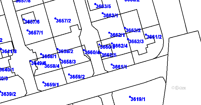 Parcela st. 3662/5 v KÚ Frýdek, Katastrální mapa
