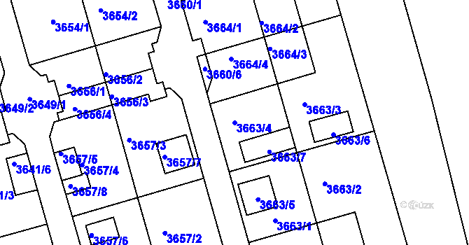 Parcela st. 3663/4 v KÚ Frýdek, Katastrální mapa