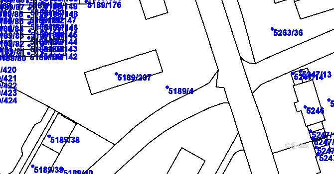 Parcela st. 5189/4 v KÚ Frýdek, Katastrální mapa