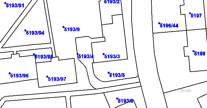 Parcela st. 5193/3 v KÚ Frýdek, Katastrální mapa