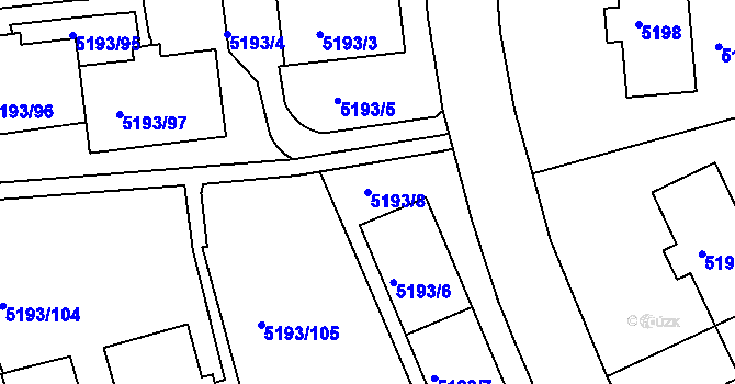 Parcela st. 5193/8 v KÚ Frýdek, Katastrální mapa