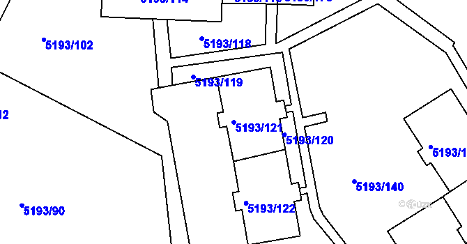 Parcela st. 5193/121 v KÚ Frýdek, Katastrální mapa