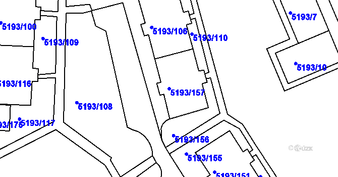 Parcela st. 5193/157 v KÚ Frýdek, Katastrální mapa