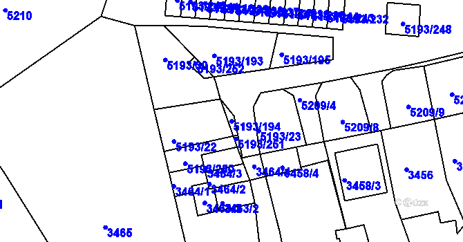 Parcela st. 5193/194 v KÚ Frýdek, Katastrální mapa