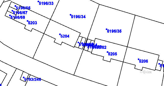 Parcela st. 5196/64 v KÚ Frýdek, Katastrální mapa