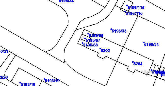 Parcela st. 5196/68 v KÚ Frýdek, Katastrální mapa