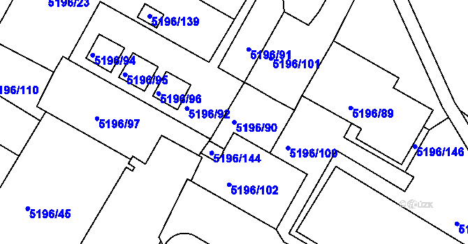 Parcela st. 5196/90 v KÚ Frýdek, Katastrální mapa