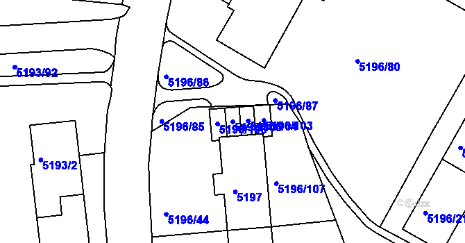 Parcela st. 5196/105 v KÚ Frýdek, Katastrální mapa