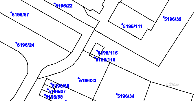 Parcela st. 5196/115 v KÚ Frýdek, Katastrální mapa