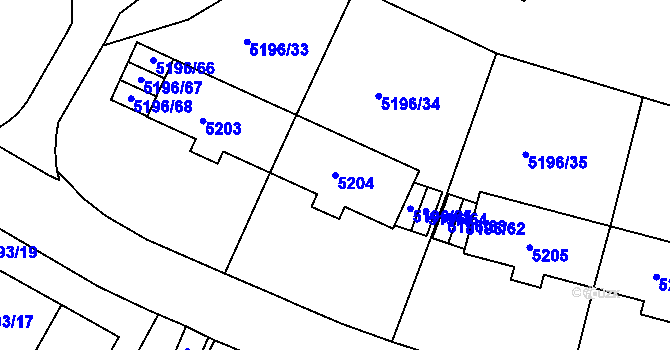 Parcela st. 5204 v KÚ Frýdek, Katastrální mapa