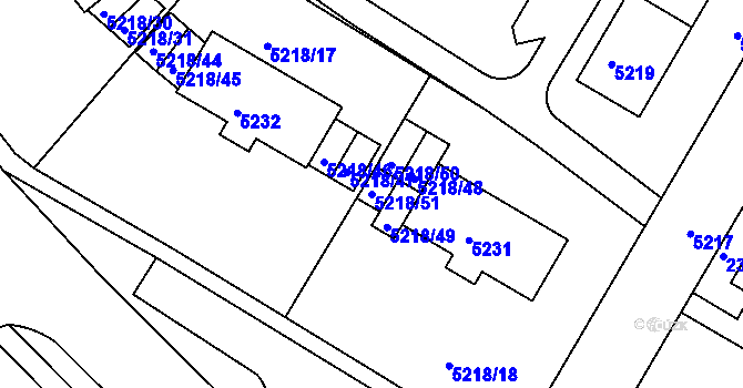 Parcela st. 5218/51 v KÚ Frýdek, Katastrální mapa