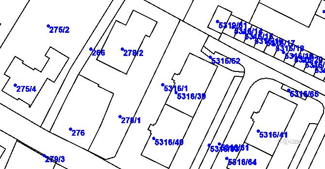 Parcela st. 5316/1 v KÚ Frýdek, Katastrální mapa