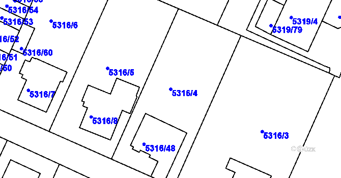 Parcela st. 5316/4 v KÚ Frýdek, Katastrální mapa