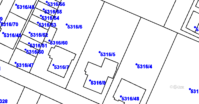 Parcela st. 5316/5 v KÚ Frýdek, Katastrální mapa