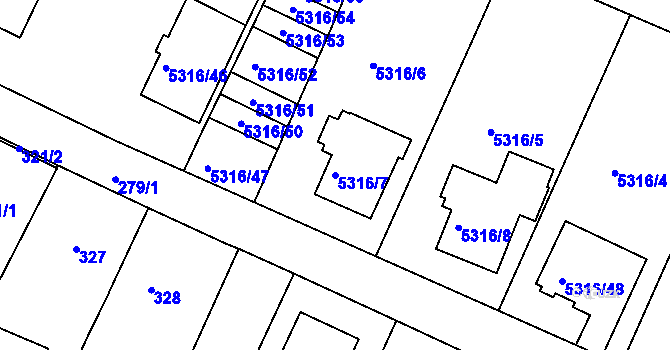 Parcela st. 5316/7 v KÚ Frýdek, Katastrální mapa