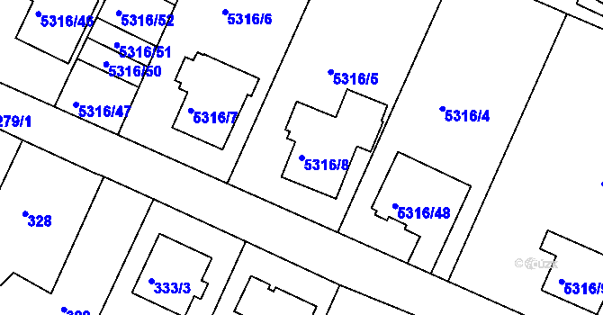 Parcela st. 5316/8 v KÚ Frýdek, Katastrální mapa