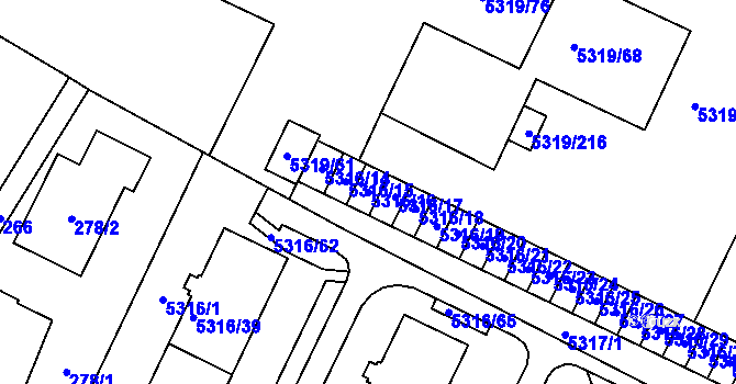Parcela st. 5316/16 v KÚ Frýdek, Katastrální mapa