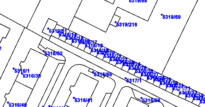 Parcela st. 5316/21 v KÚ Frýdek, Katastrální mapa
