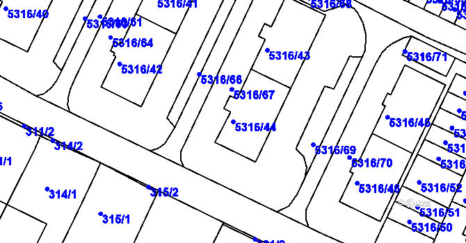 Parcela st. 5316/44 v KÚ Frýdek, Katastrální mapa