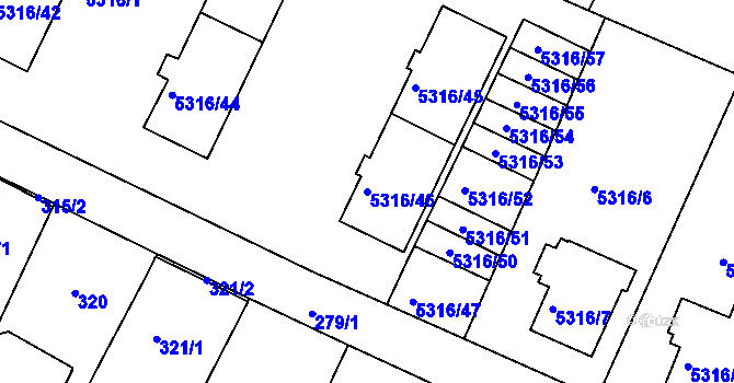 Parcela st. 5316/46 v KÚ Frýdek, Katastrální mapa