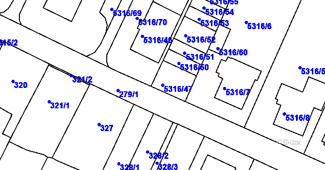Parcela st. 5316/47 v KÚ Frýdek, Katastrální mapa