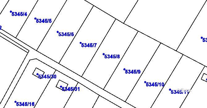 Parcela st. 5345/8 v KÚ Frýdek, Katastrální mapa