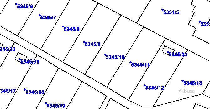 Parcela st. 5345/10 v KÚ Frýdek, Katastrální mapa