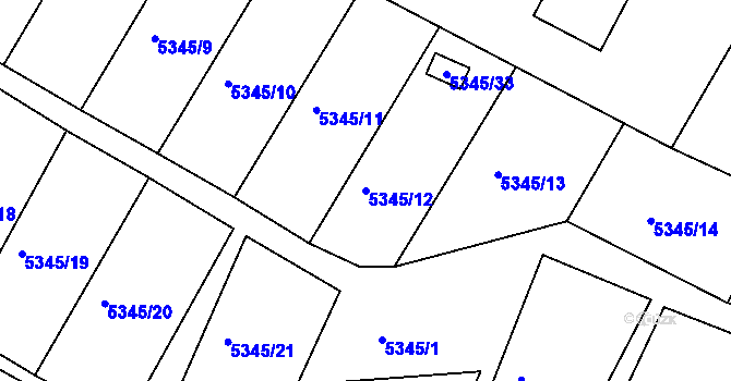 Parcela st. 5345/12 v KÚ Frýdek, Katastrální mapa