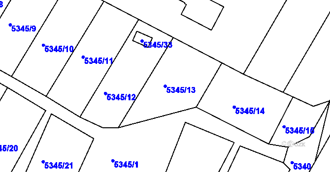 Parcela st. 5345/13 v KÚ Frýdek, Katastrální mapa