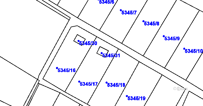 Parcela st. 5345/31 v KÚ Frýdek, Katastrální mapa