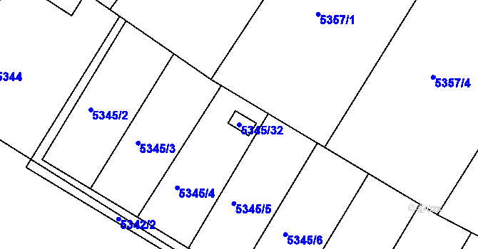 Parcela st. 5345/32 v KÚ Frýdek, Katastrální mapa