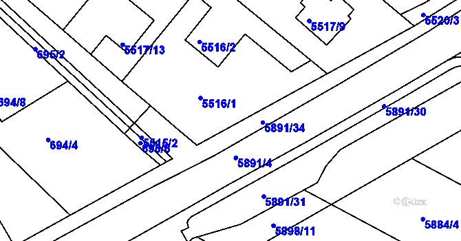 Parcela st. 5516/3 v KÚ Frýdek, Katastrální mapa