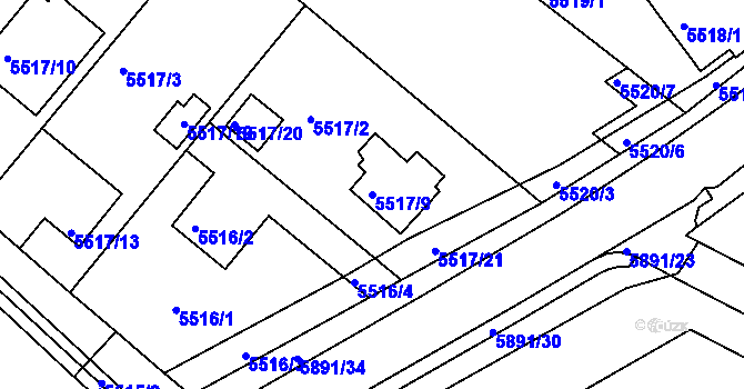 Parcela st. 5517/9 v KÚ Frýdek, Katastrální mapa