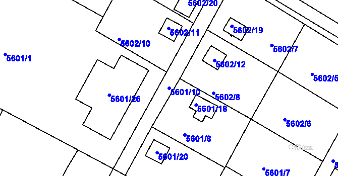 Parcela st. 5601/10 v KÚ Frýdek, Katastrální mapa