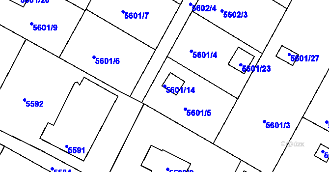 Parcela st. 5601/14 v KÚ Frýdek, Katastrální mapa