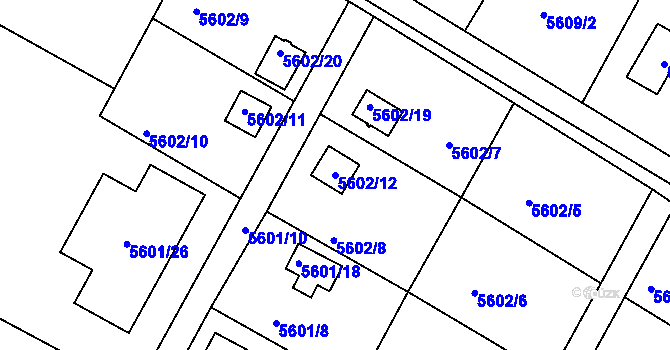Parcela st. 5602/12 v KÚ Frýdek, Katastrální mapa