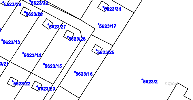 Parcela st. 5623/25 v KÚ Frýdek, Katastrální mapa