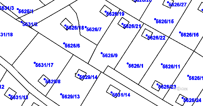 Parcela st. 5626/9 v KÚ Frýdek, Katastrální mapa