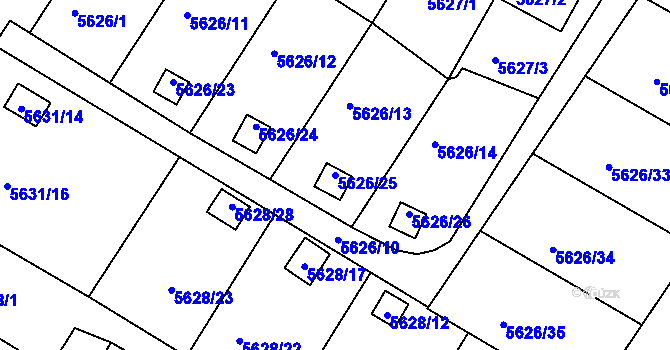 Parcela st. 5626/25 v KÚ Frýdek, Katastrální mapa